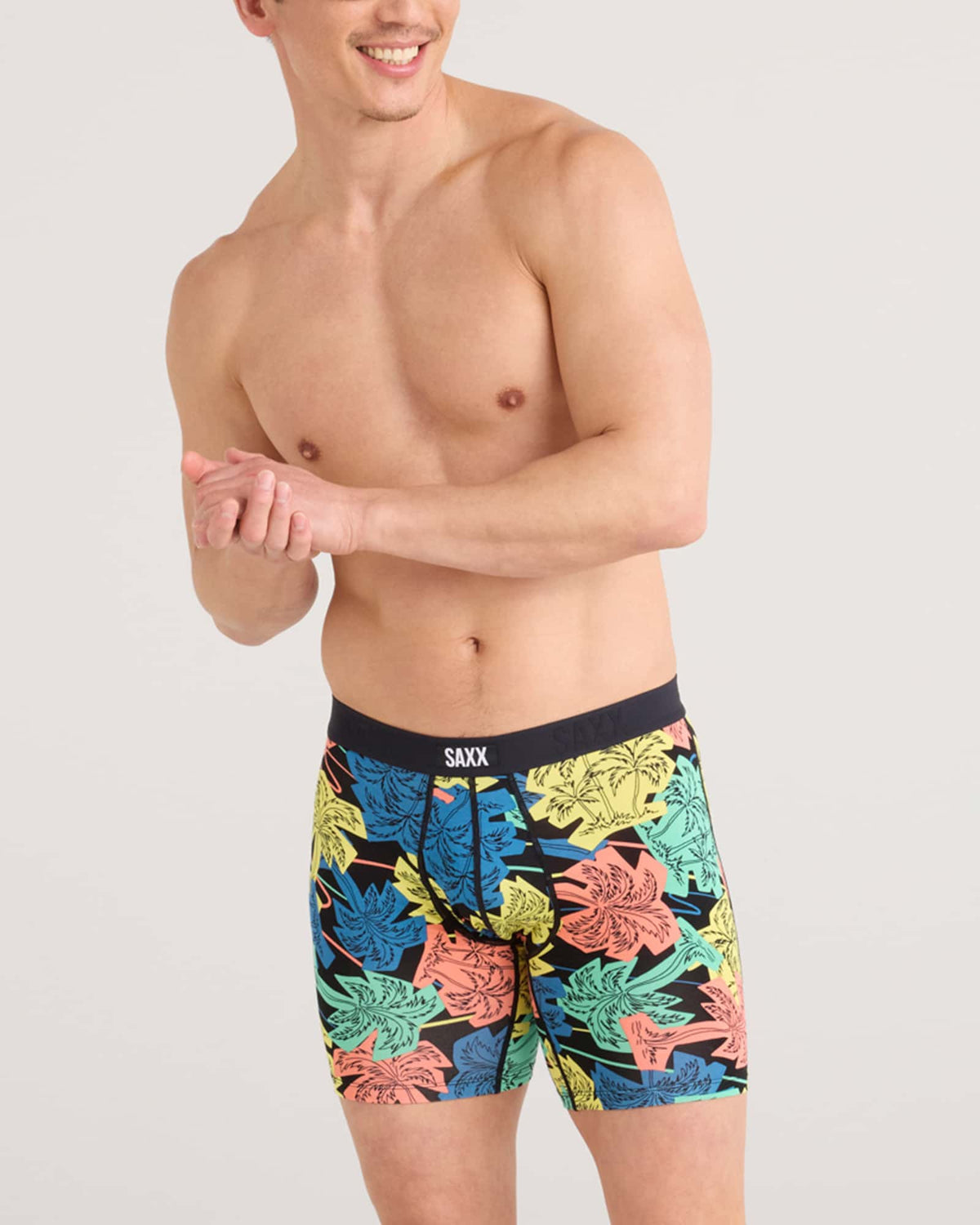 SAXX Underwear Vibe Extra Soft Comfort Boxer Brief Palm Fun-Black