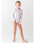 Ruffle Butts Flamingo Long Sleeve Zipper Rash Guard 2-Piece Swimsuit
