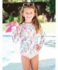 Ruffle Butts Flamingo Long Sleeve Zipper Rash Guard 2-Piece Swimsuit