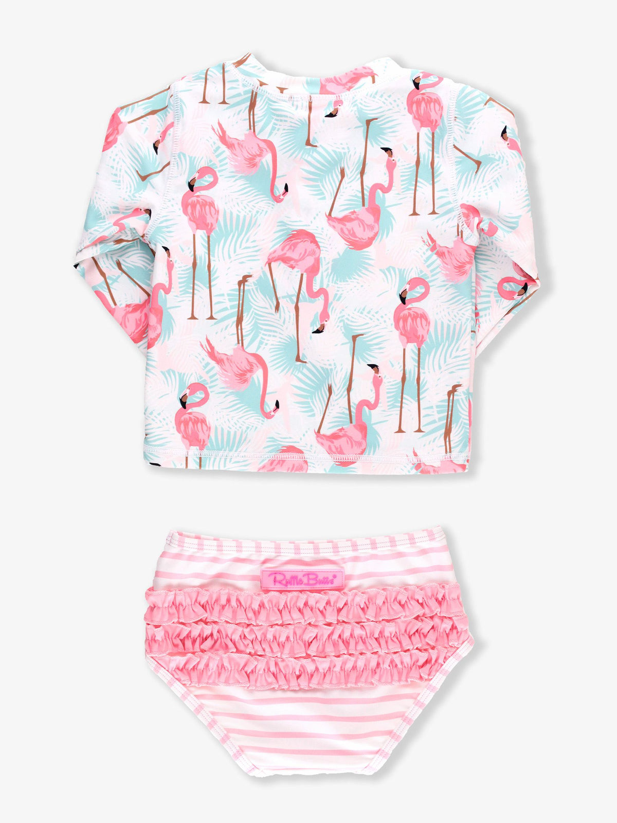 Ruffle Butts Flamingo Long Sleeve Zipper Rash Guard 2-Piece Swimsuit