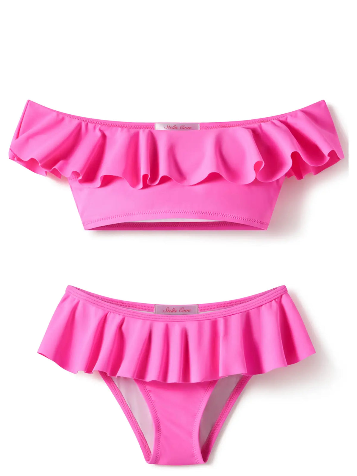 Stella Cove Neon Pink Ruffle Girls Bikini