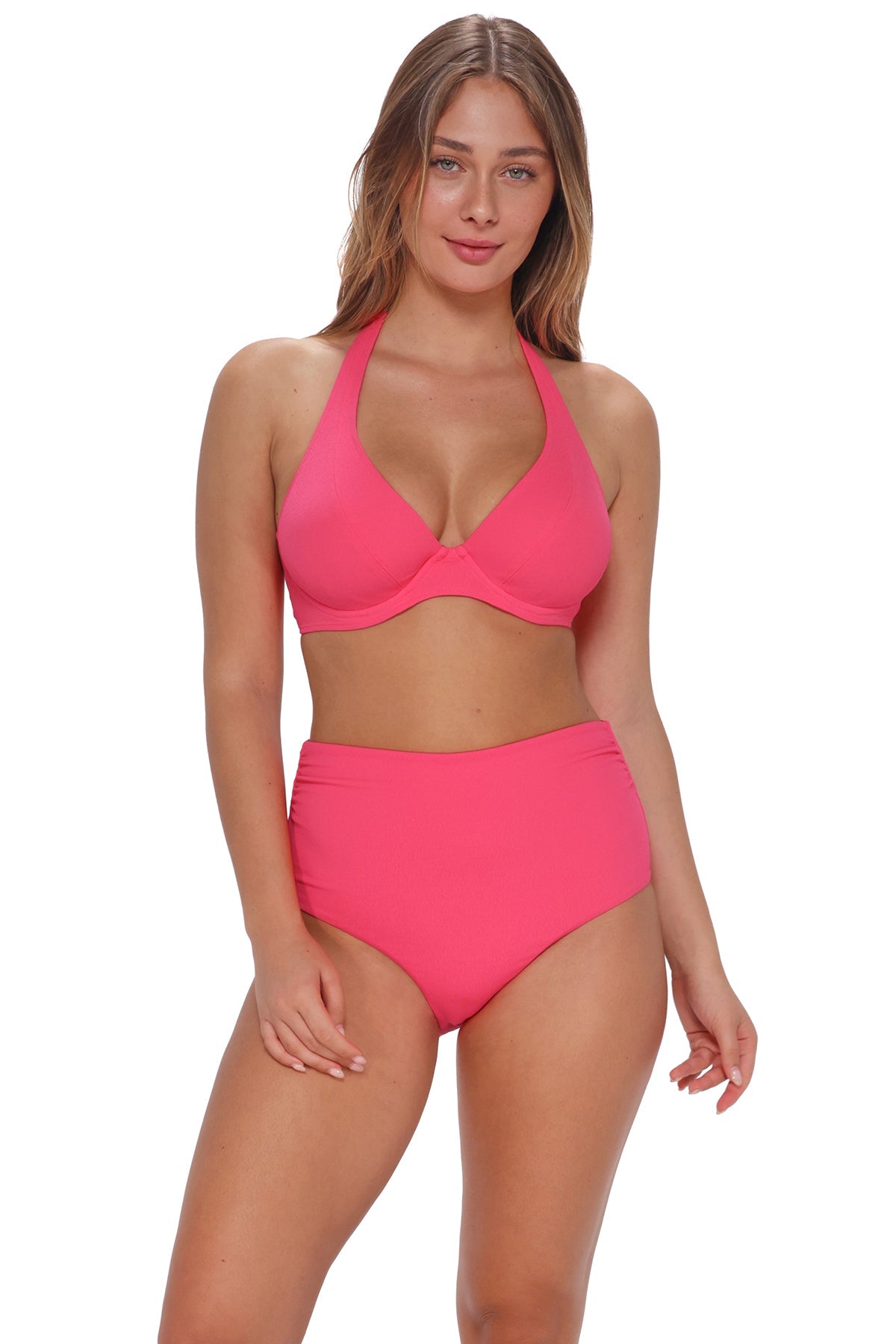 Sunsets Posy Pink Crepe Capri High Waist Bottom