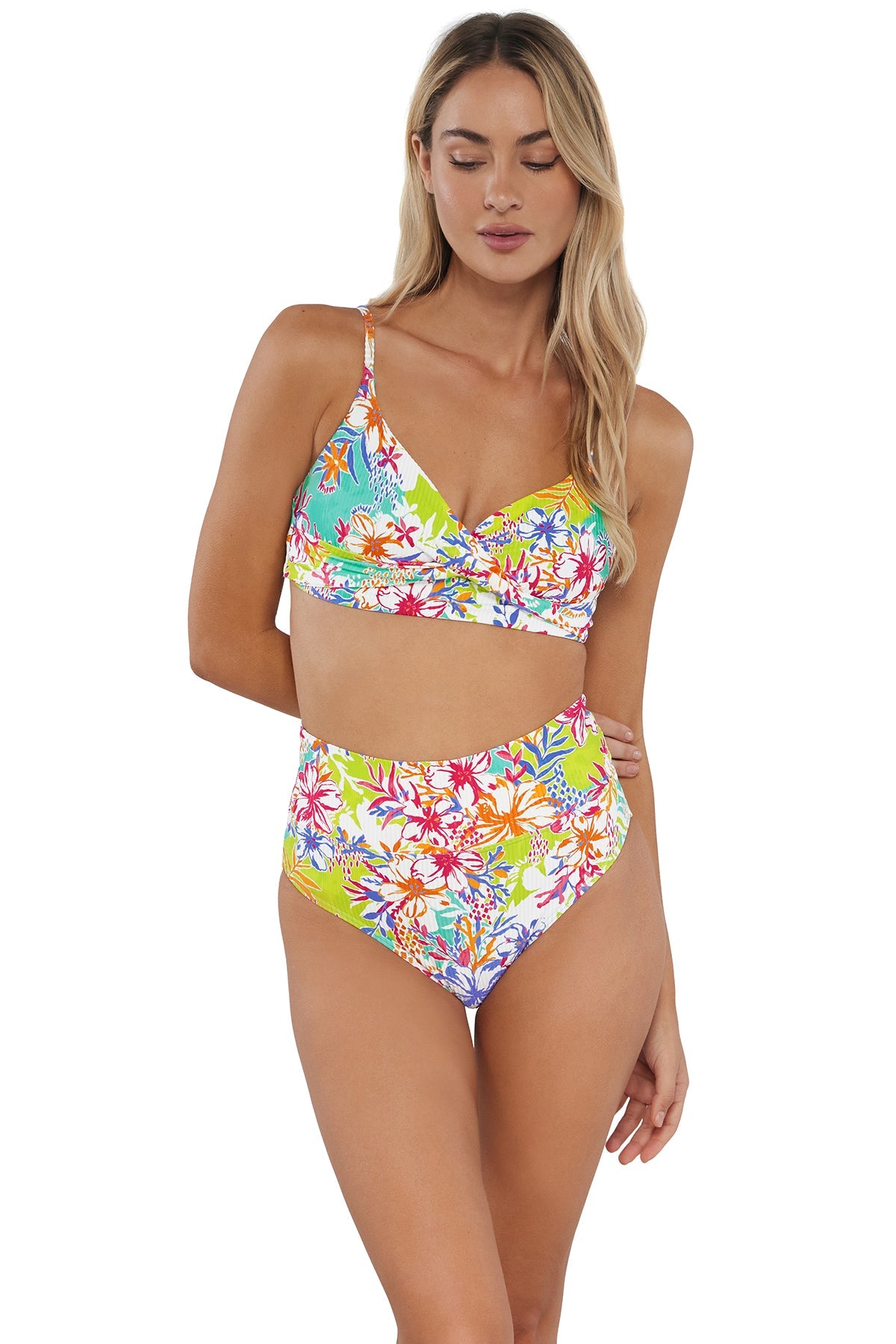 Sunsets Botanical Bliss Sandbar Rib Hannah High Waist Bottom