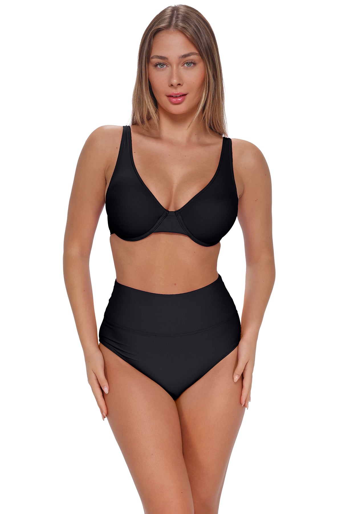Sunsets Black Arlene With Tummy Control Bottom
