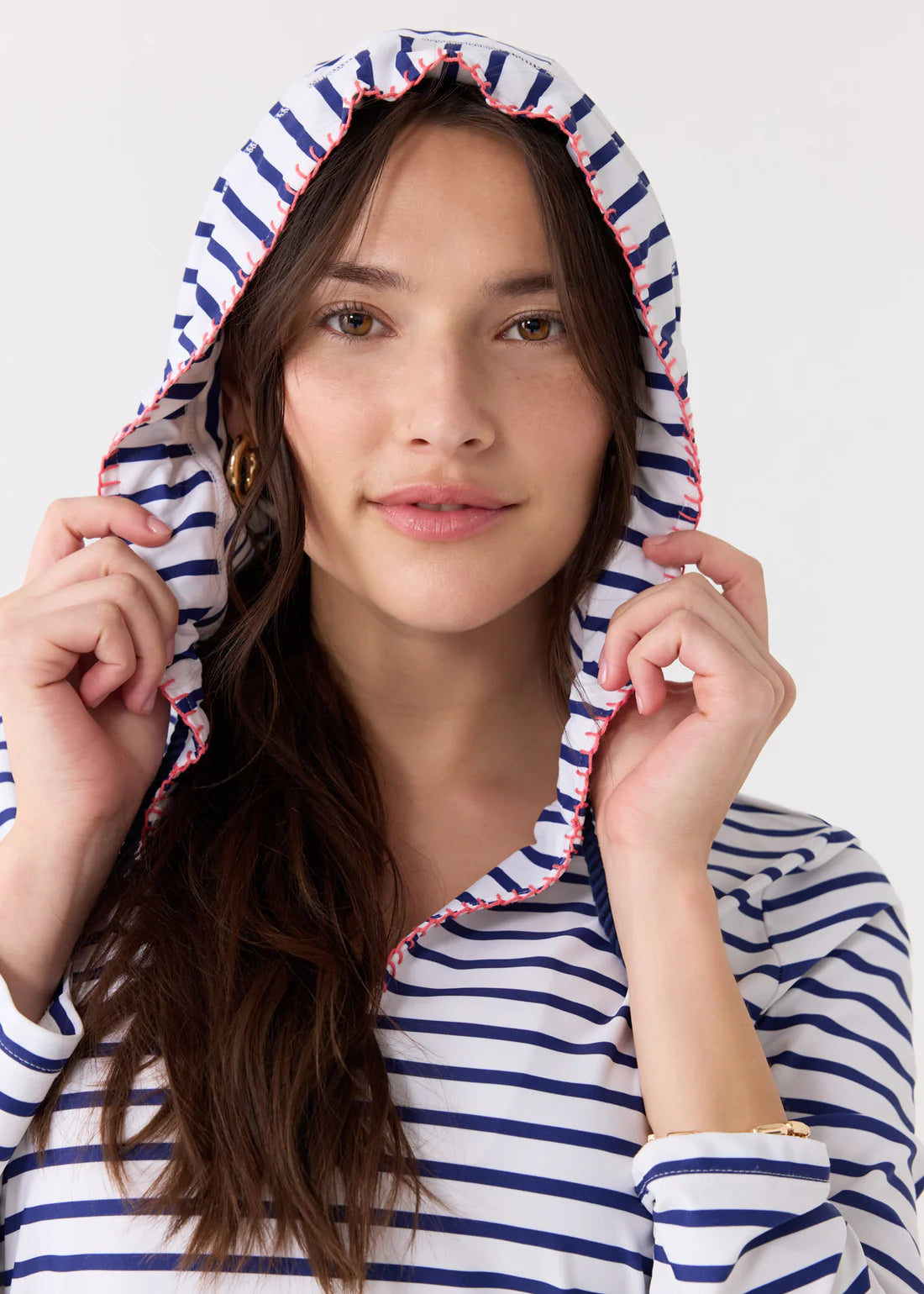 Cabana Life Navy Stripe Hooded Cover Up