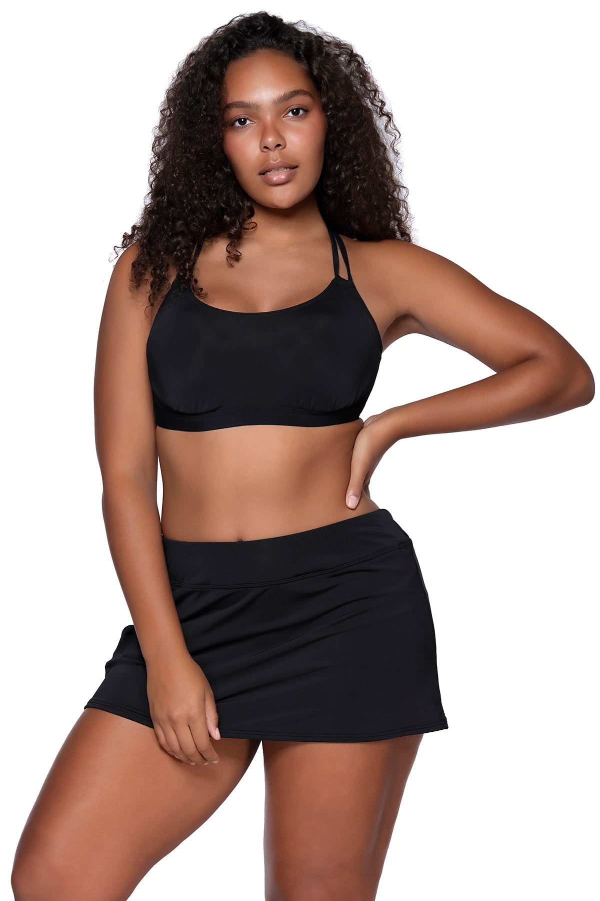 Sunsets Black Sporty Swim Skirt