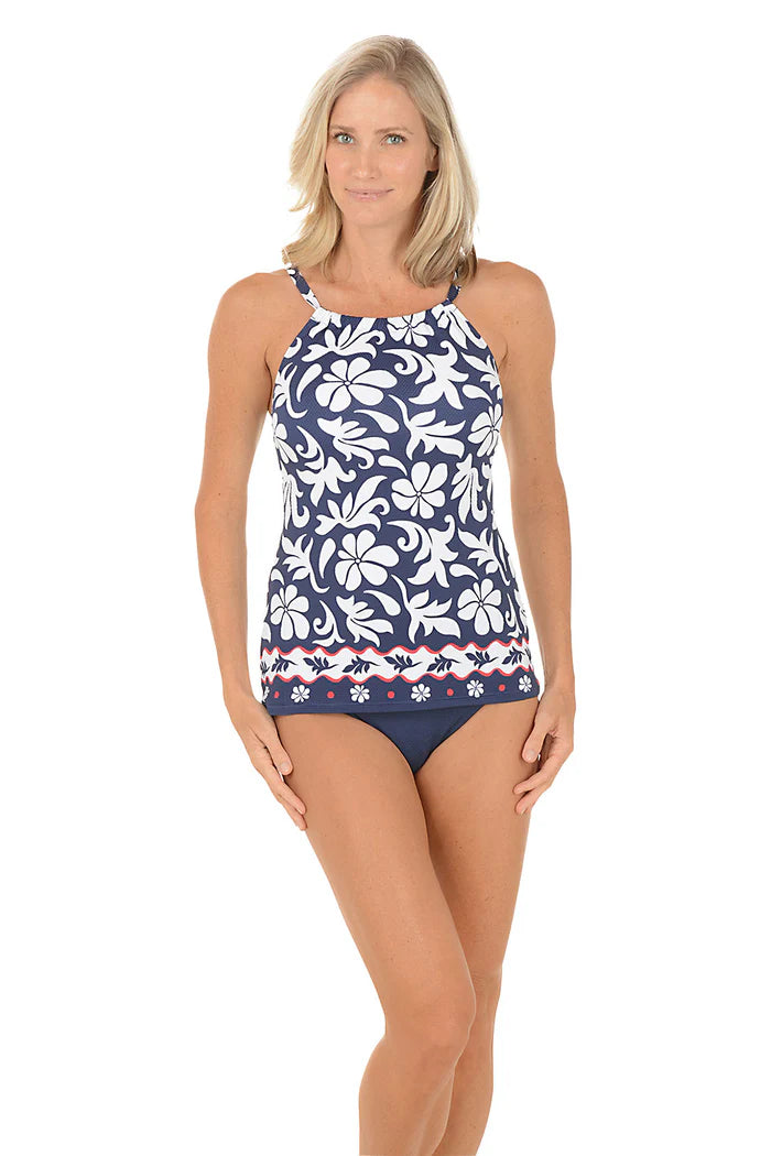 Beach House Block Trop Pique Blair High Neck Tankini Top