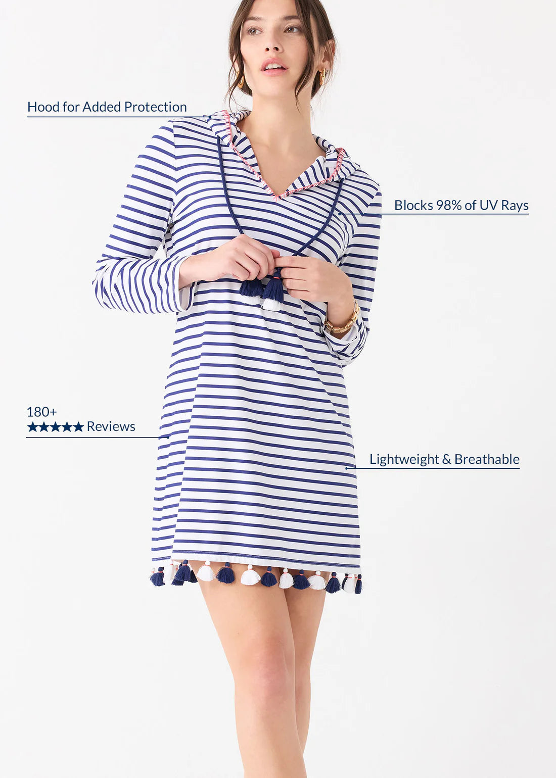 Cabana Life Navy Stripe Hooded Cover Up
