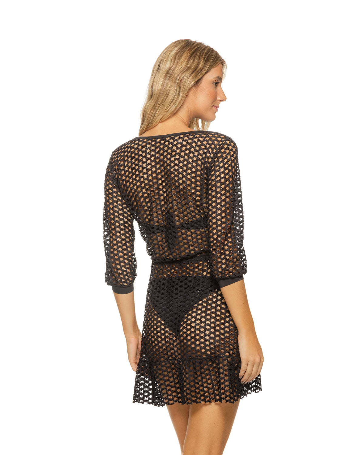 SALE Guria Black Lattice Front Tie Ruffle Hem Cover Up