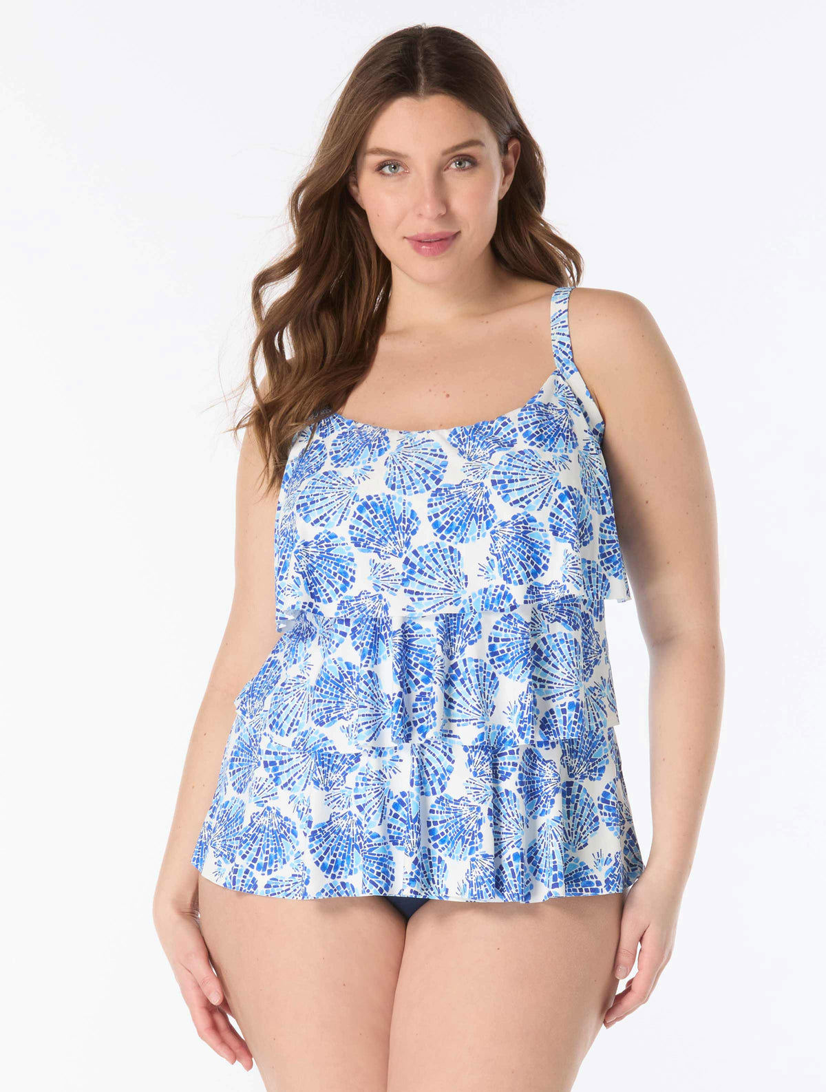 Beach House Plus Shoreline Shells Jane Ruffle Tiered Tankini Top