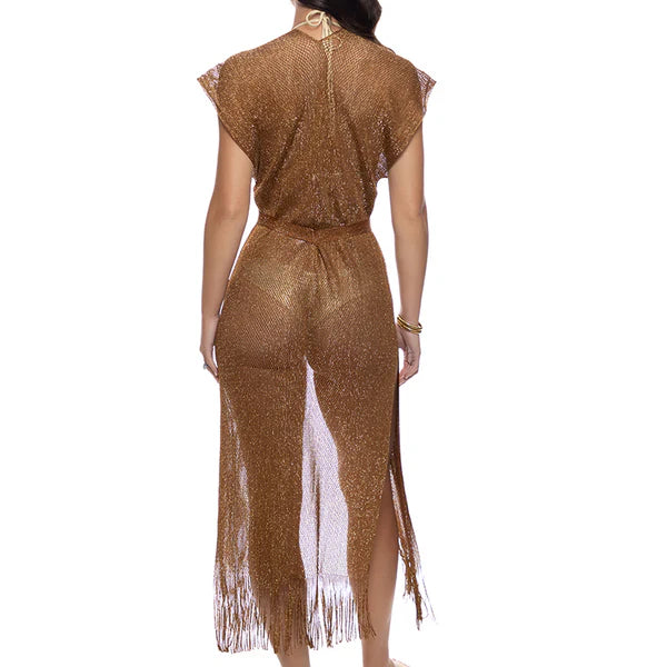 Luli Fama Fringe Long Caftan