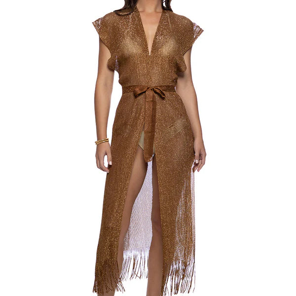 Luli Fama Fringe Long Caftan