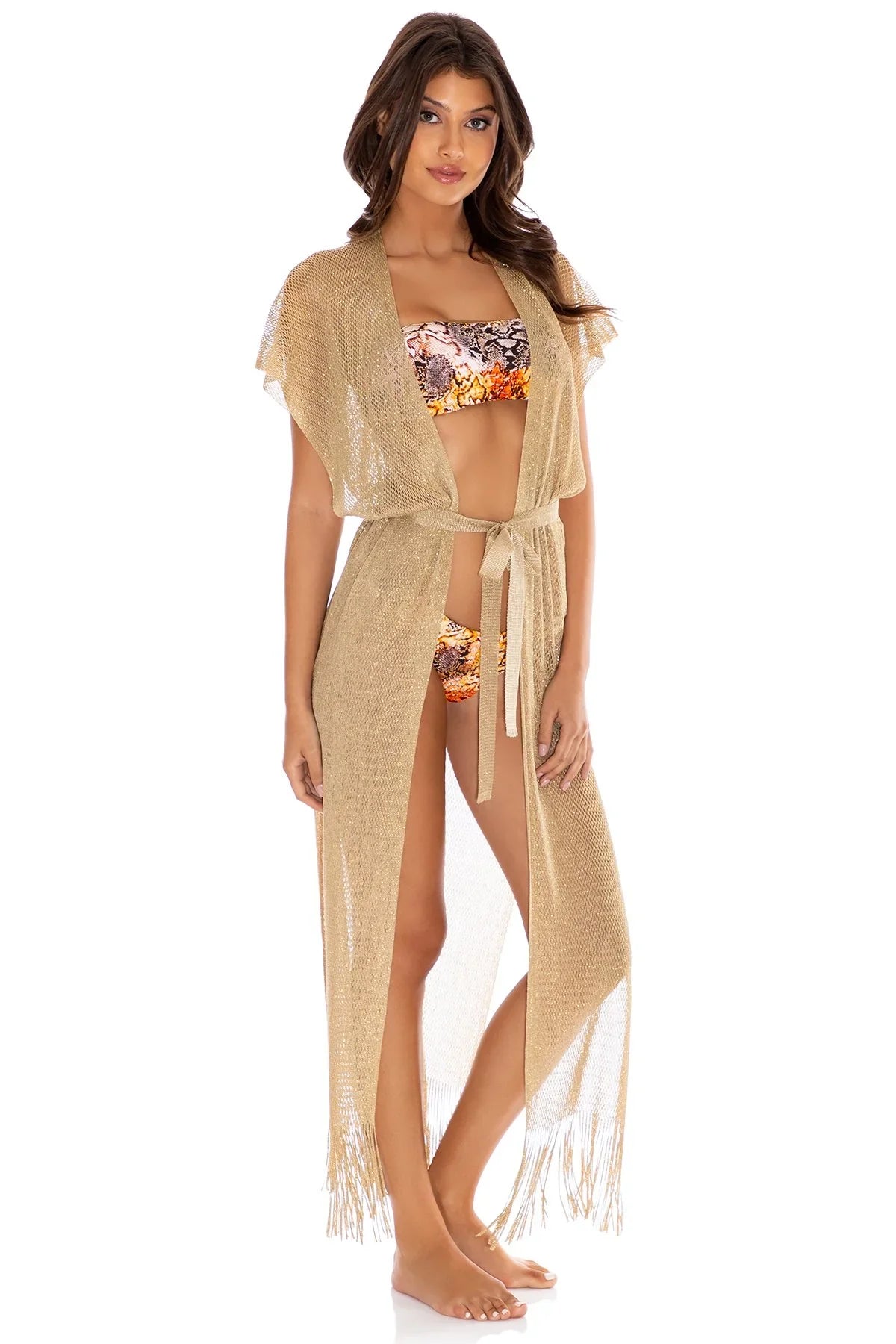 Luli Fama Fringe Long Caftan