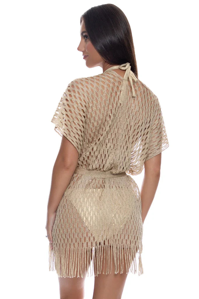 Luli Fama Caught Up Fringe Short Caftan