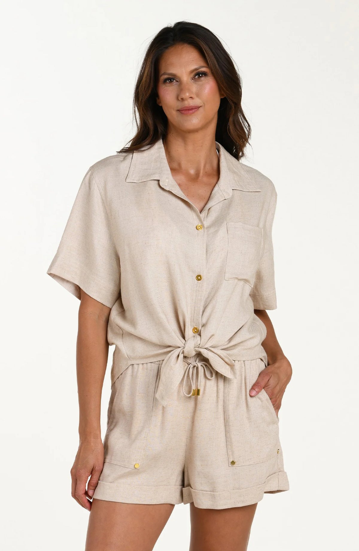 La Blanca Delphine Coast Taupe Botton Up Shirt