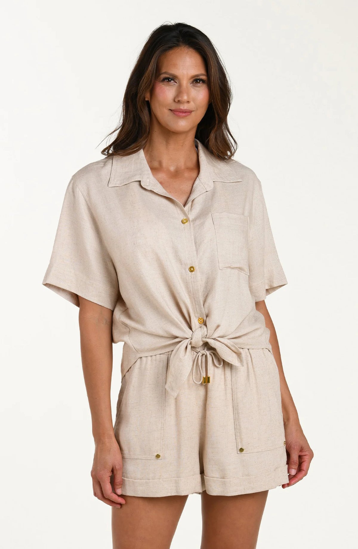 La Blanca Delphine Coast Taupe Botton Up Shirt