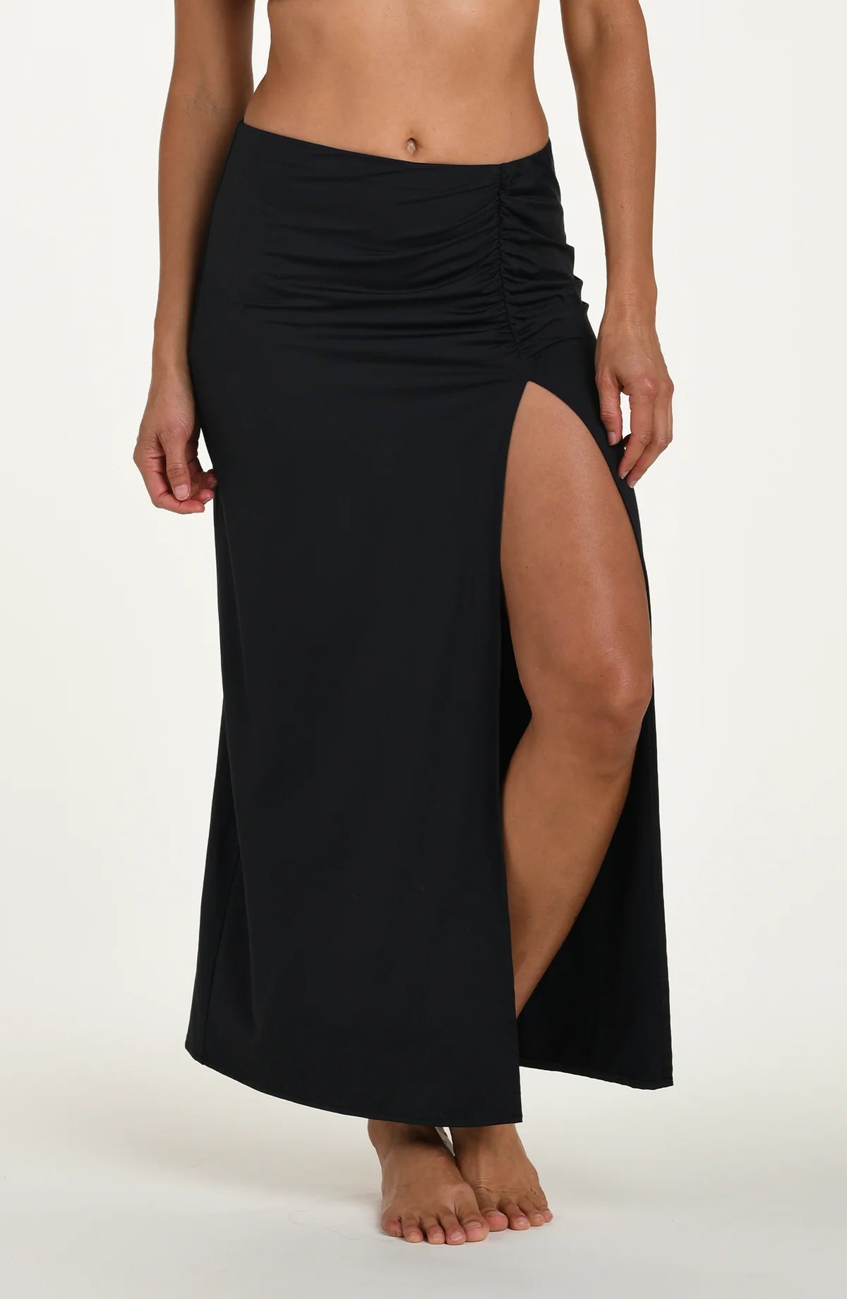 La Blanca Black Shirred Midi Skirt Cover Up