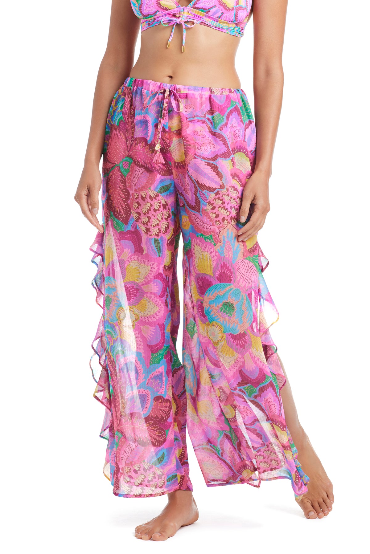 Bleu Rod Beattie Dream Weaver Side Ruffle Split Pant Cover Up