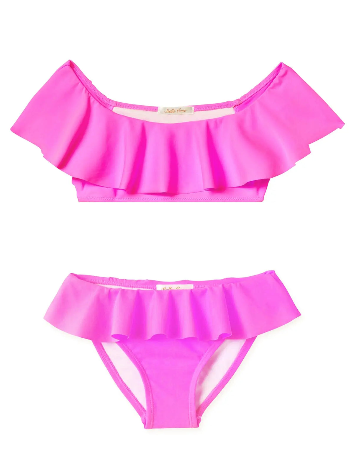 Stella Cove Neon Pink Ruffle Girls Bikini