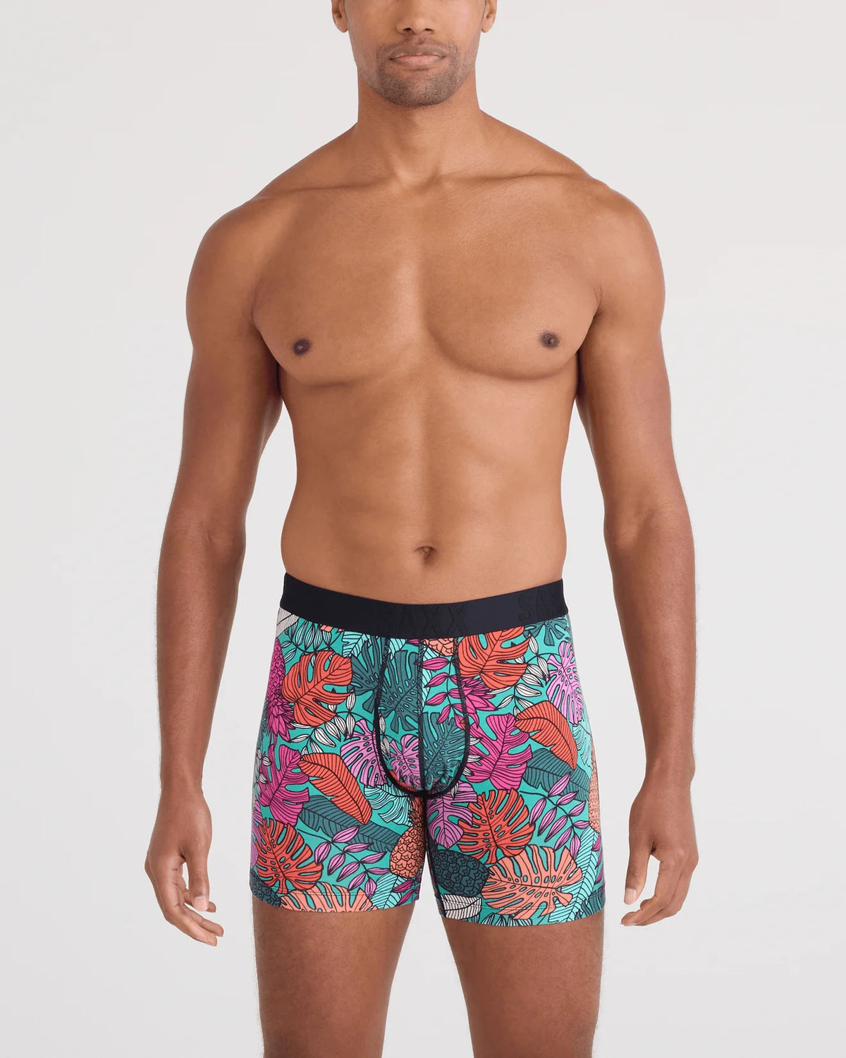SAXX Underwear DropTemp Cooling Cotton Boxer Brief Fruity Palm-Aqua