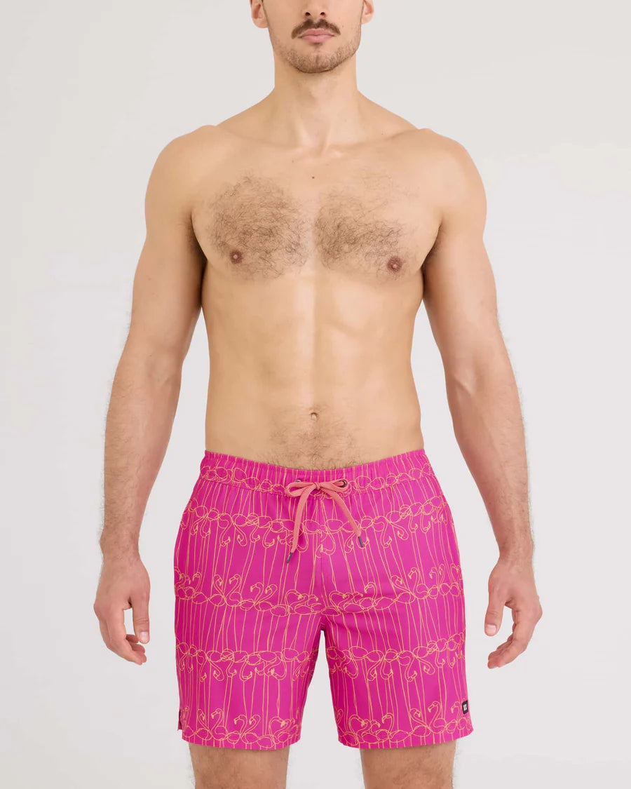 SAXX Swim Oh Buoy 2N1 Volley 7" Flamingo Ink-Fuchsia