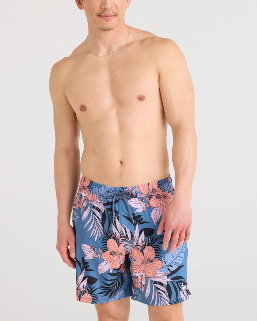 SAXX Swim Oh Buoy 2N1 Volley 7" Hibiscus Jungle-Blue