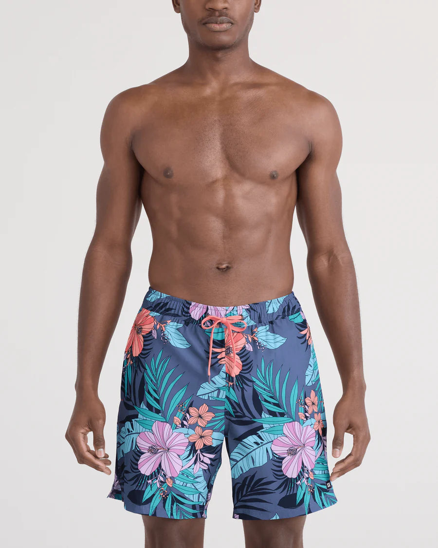 SAXX Swim Oh Buoy 2N1 Volley 7" Hibiscus Jungle-Indigo
