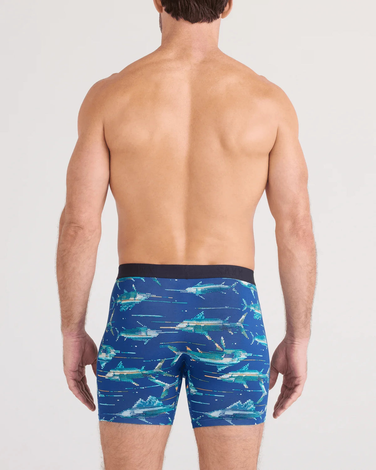 SAXX Underwear Vibe Extra Soft Comfort Boxer Brief Digi Fish-Sapphire