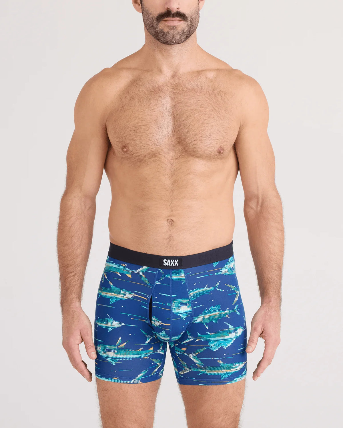 SAXX Underwear Vibe Extra Soft Comfort Boxer Brief Digi Fish-Sapphire