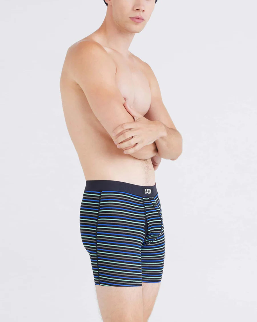 SAXX Underwear Vibe Extra Soft Comfort Boxer Brief Gent's Stripe-Sport Blue