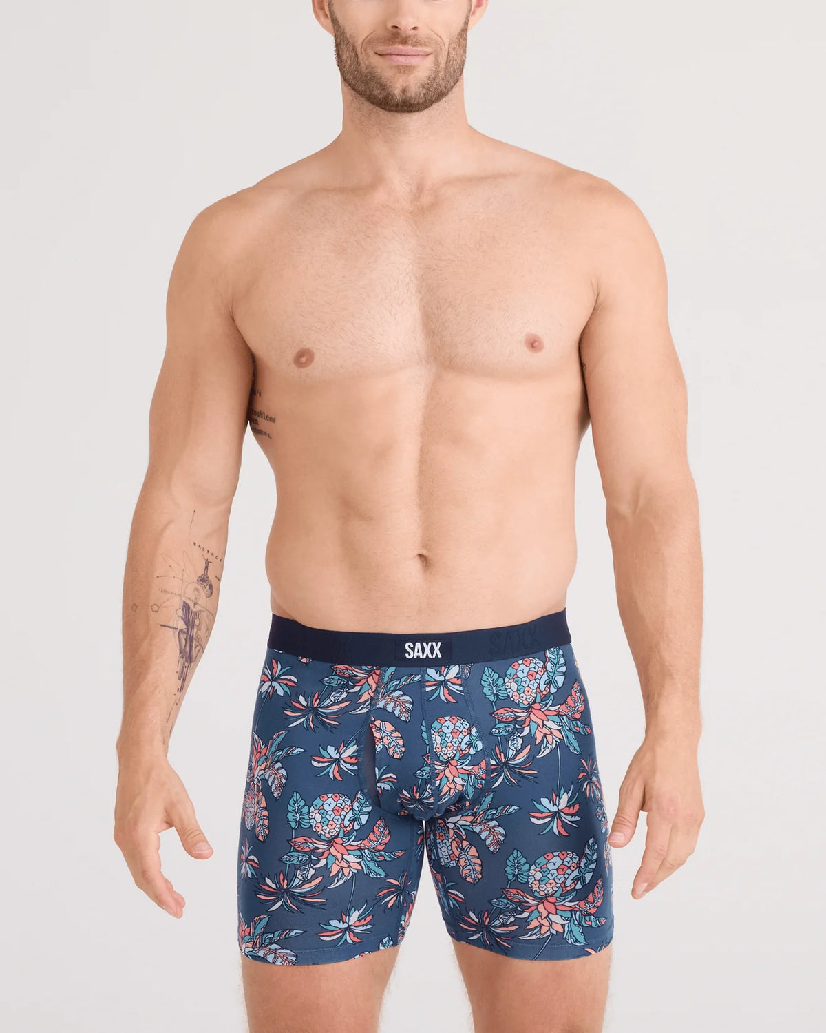 SAXX Underwear Vibe Extra Soft Comfort Boxer Brief Pineapple Tropics - Indigo
