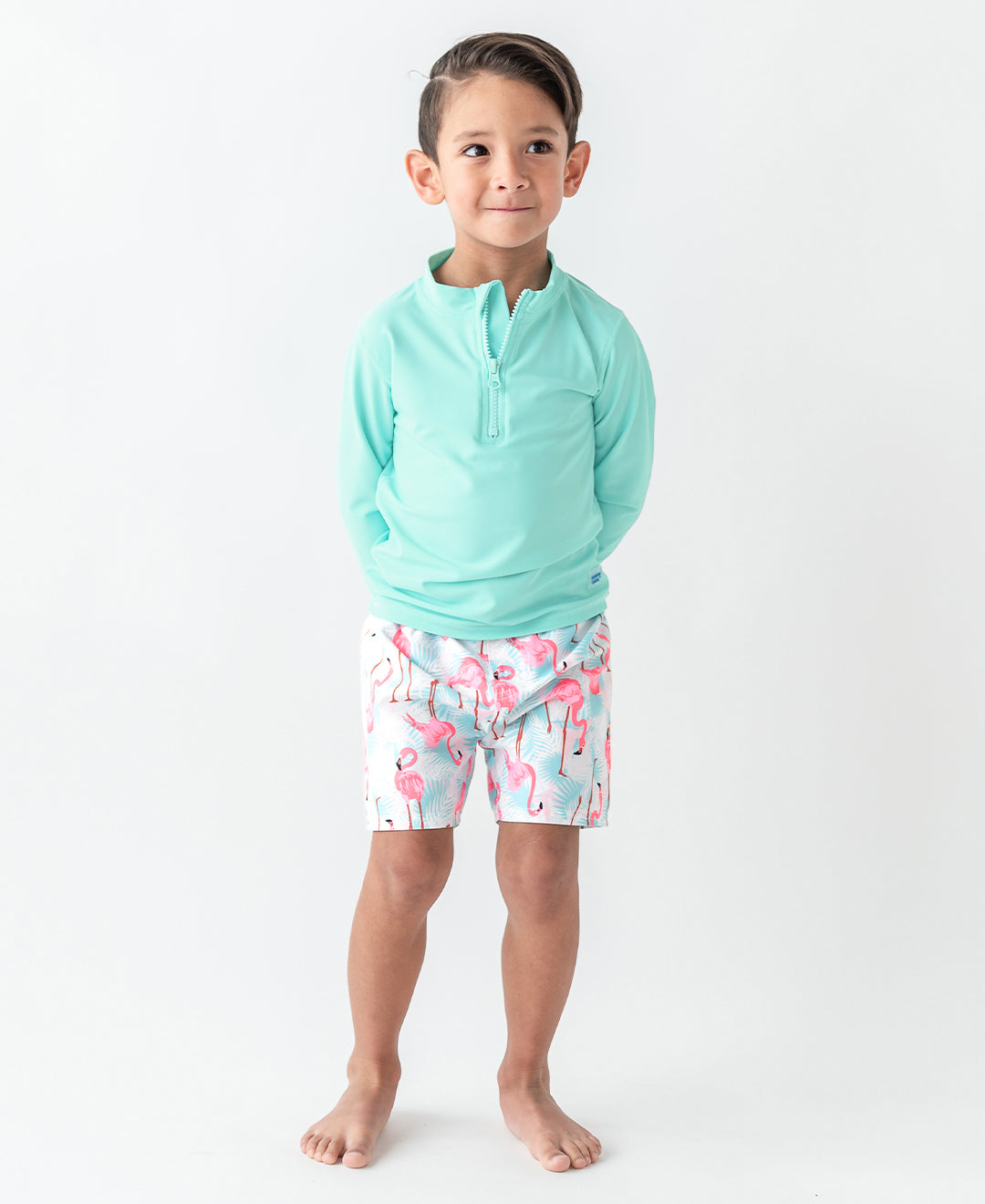Ruffle Butts Flamingo Boys Swim Trunks