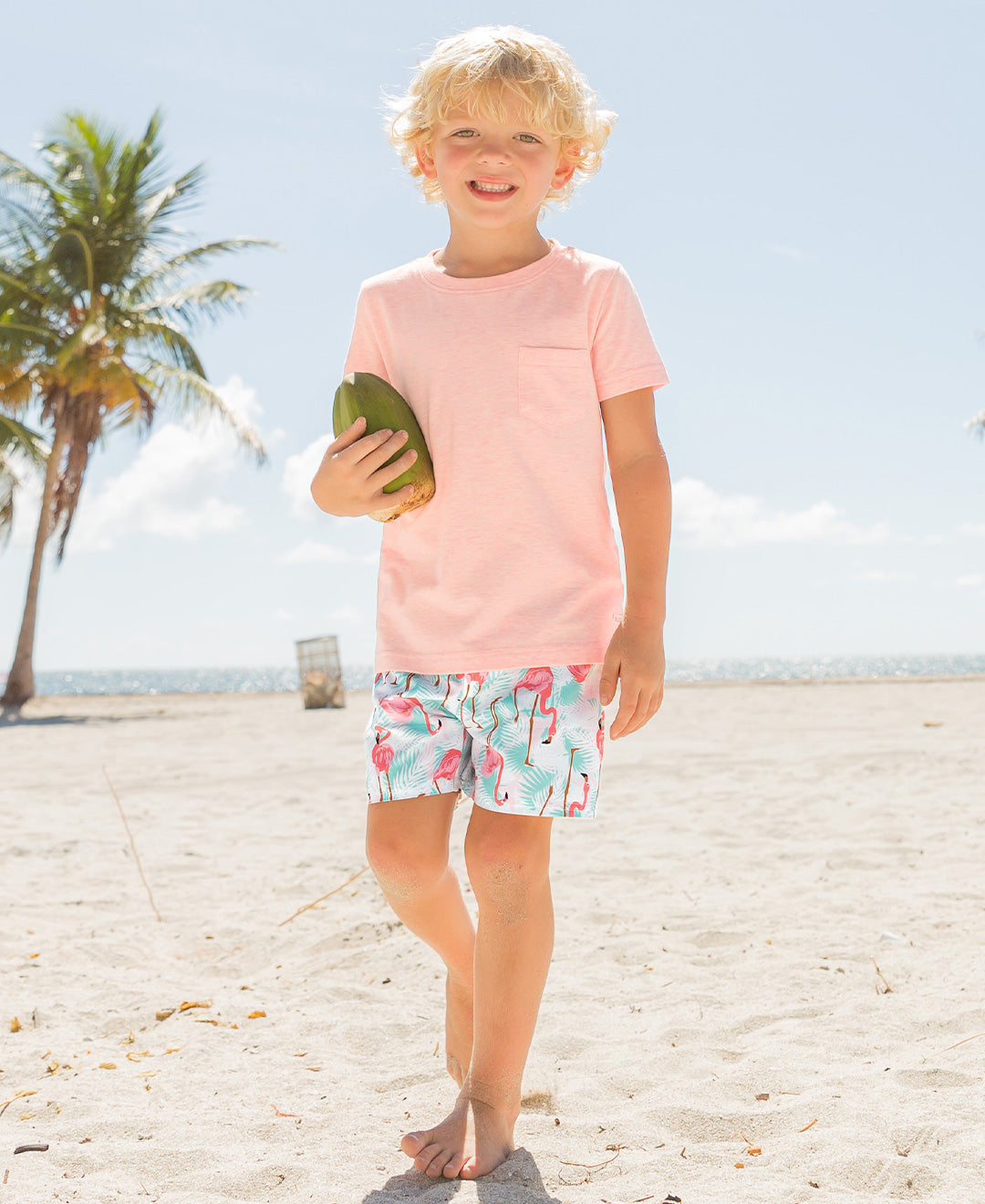 Ruffle Butts Flamingo Boys Swim Trunks