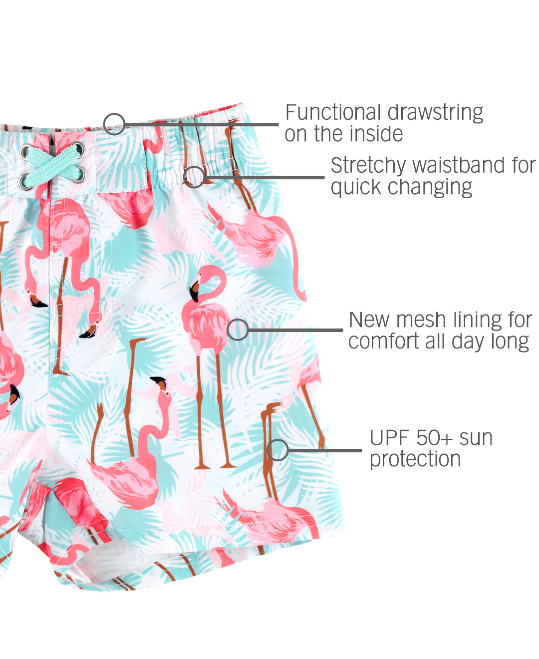 Ruffle Butts Flamingo Boys Swim Trunks